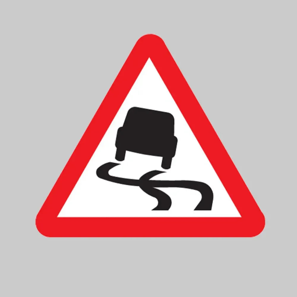 Slippery road 600mm triangle Class 1 zintec