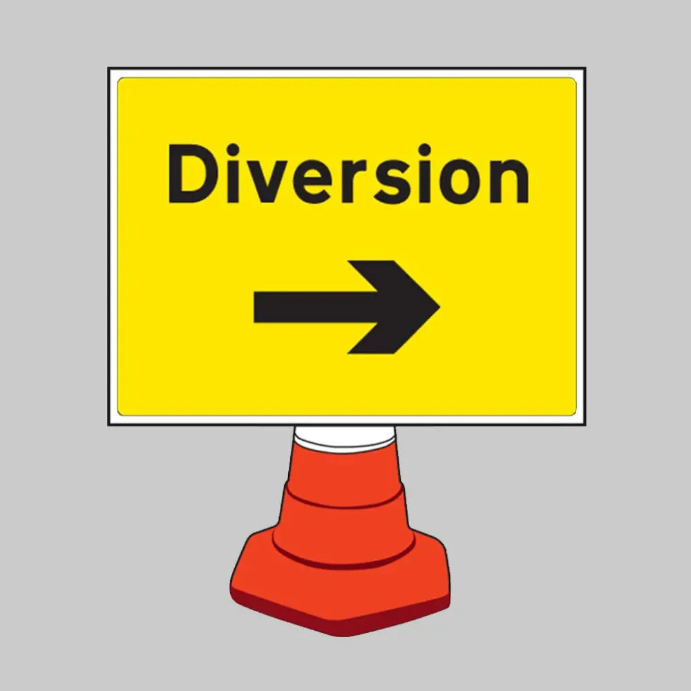 Diversion right reflective cone sign 600x450mm (cone not included)