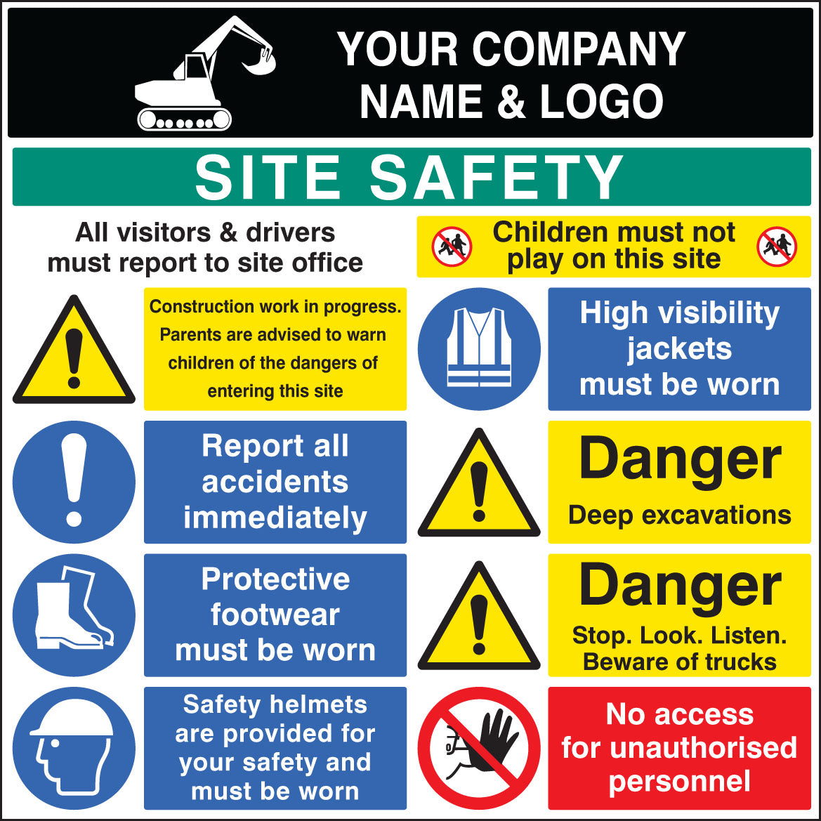 58098 Site safety board 1200x1200mm c/w logo 3mm plastic Miscellaneous