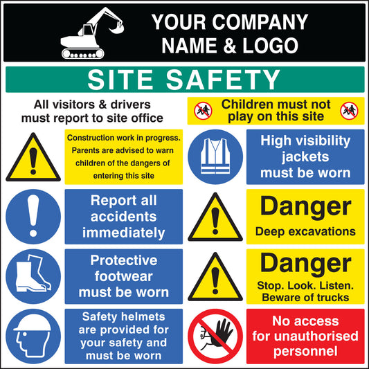 58098 Site safety board 1200x1200mm c/w logo 3mm plastic Miscellaneous