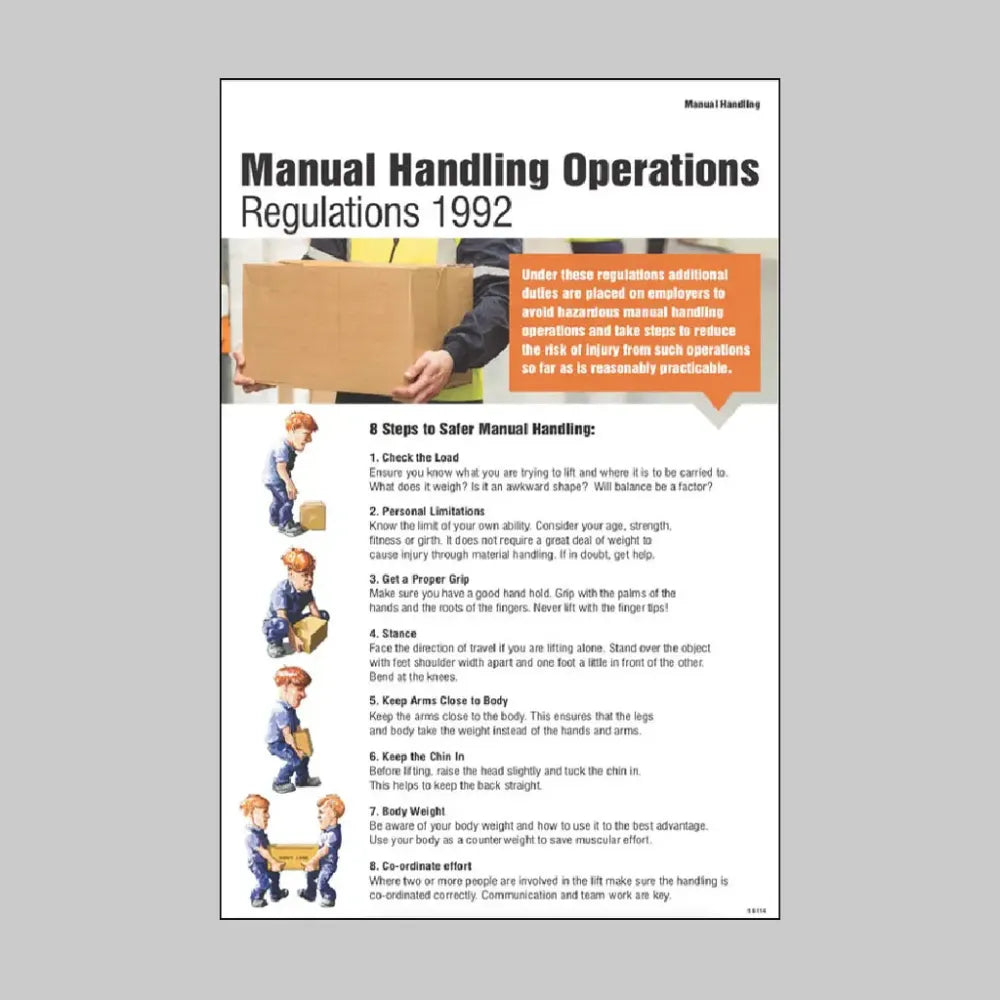 Manual handling operations regulations 1992 poster 400x600mm rigid plastic