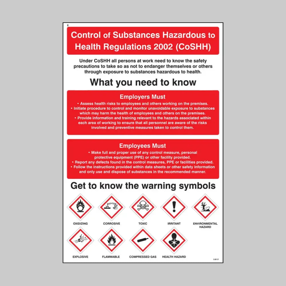 Control substances hazardous to health poster 400x600mm rigid plastic
