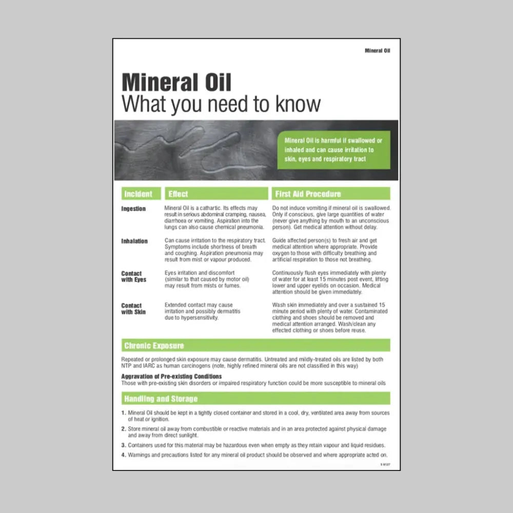 Mineral oil poster 400x600mm rigid plastic