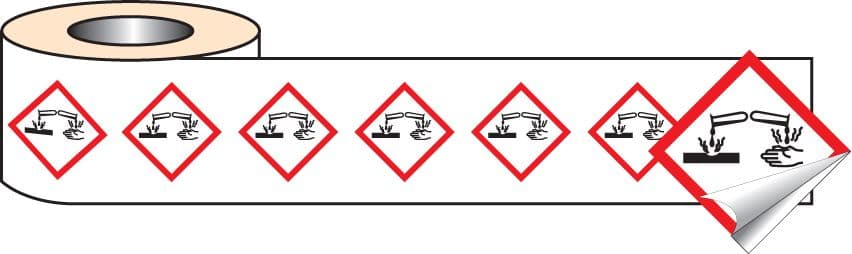58145 250 S/A labels 50x50mm GHS Label - Corrosive  (50x50mm) Safety Sign