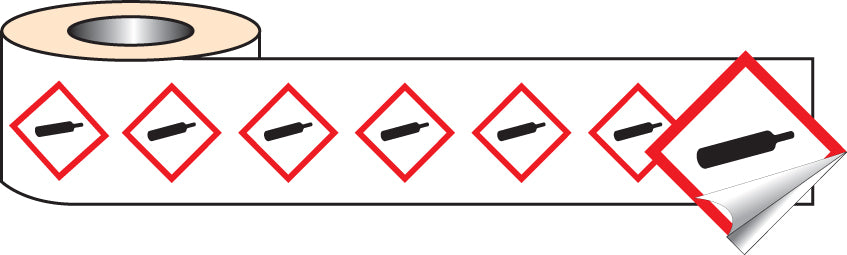 Compressed Gas GHS self adhesive labels 50x50mm - 250 per roll