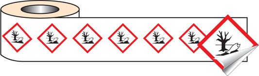 Environmentally Hazardous GHS self adhesive labels 50x50mm - 250 per roll