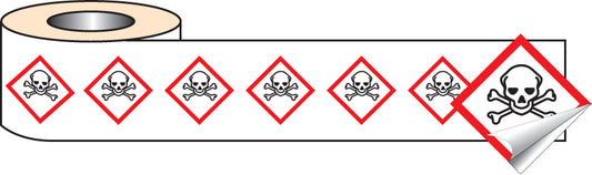 Toxic GHS self adhesive labels 100x100mm - 250 per roll