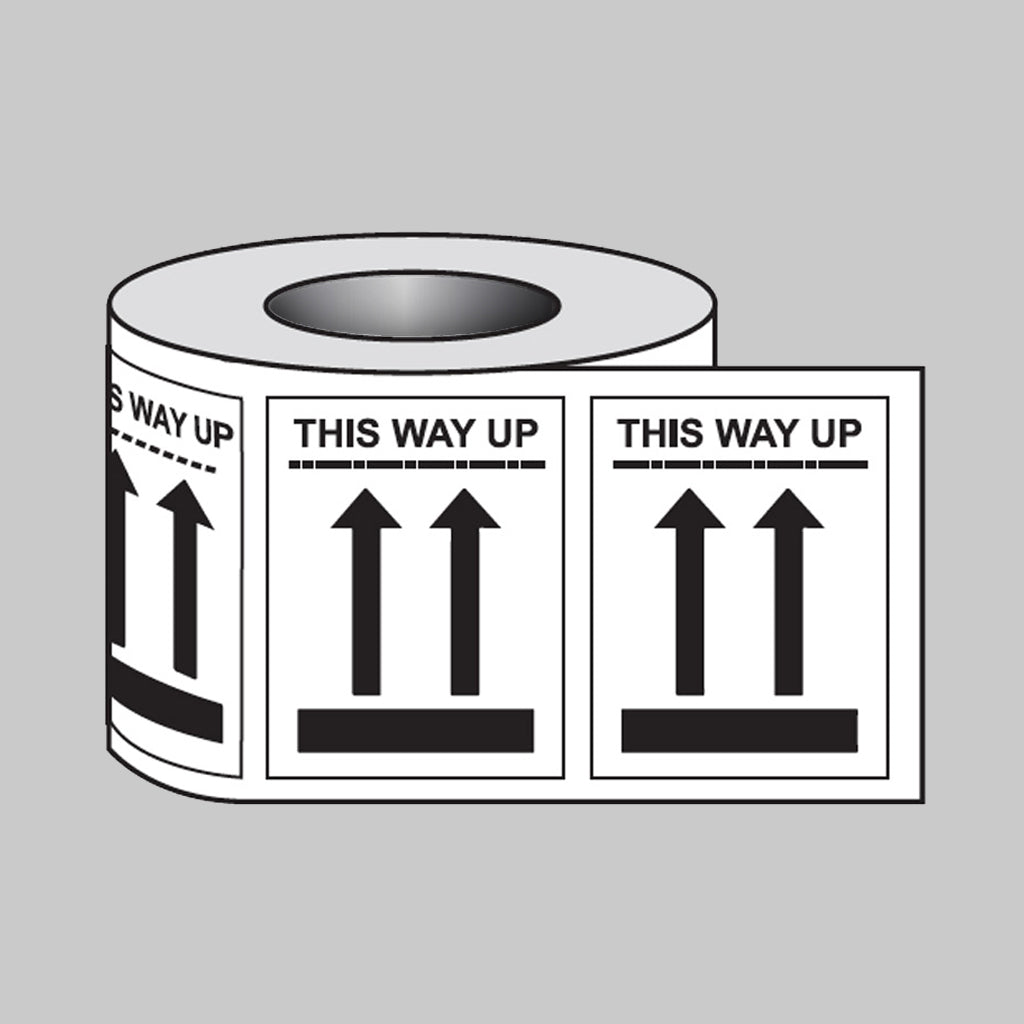 This way up self adhesive labels 75x100mm - 250 per roll