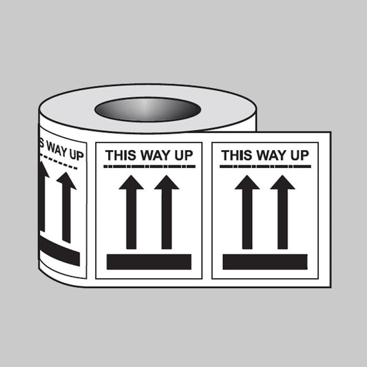 This way up self adhesive labels 75x100mm - 250 per roll