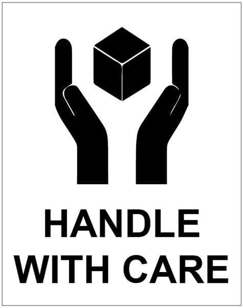 58194 Handle With Care self adhesive labels 75x100mm - 250 per roll Safety Sign
