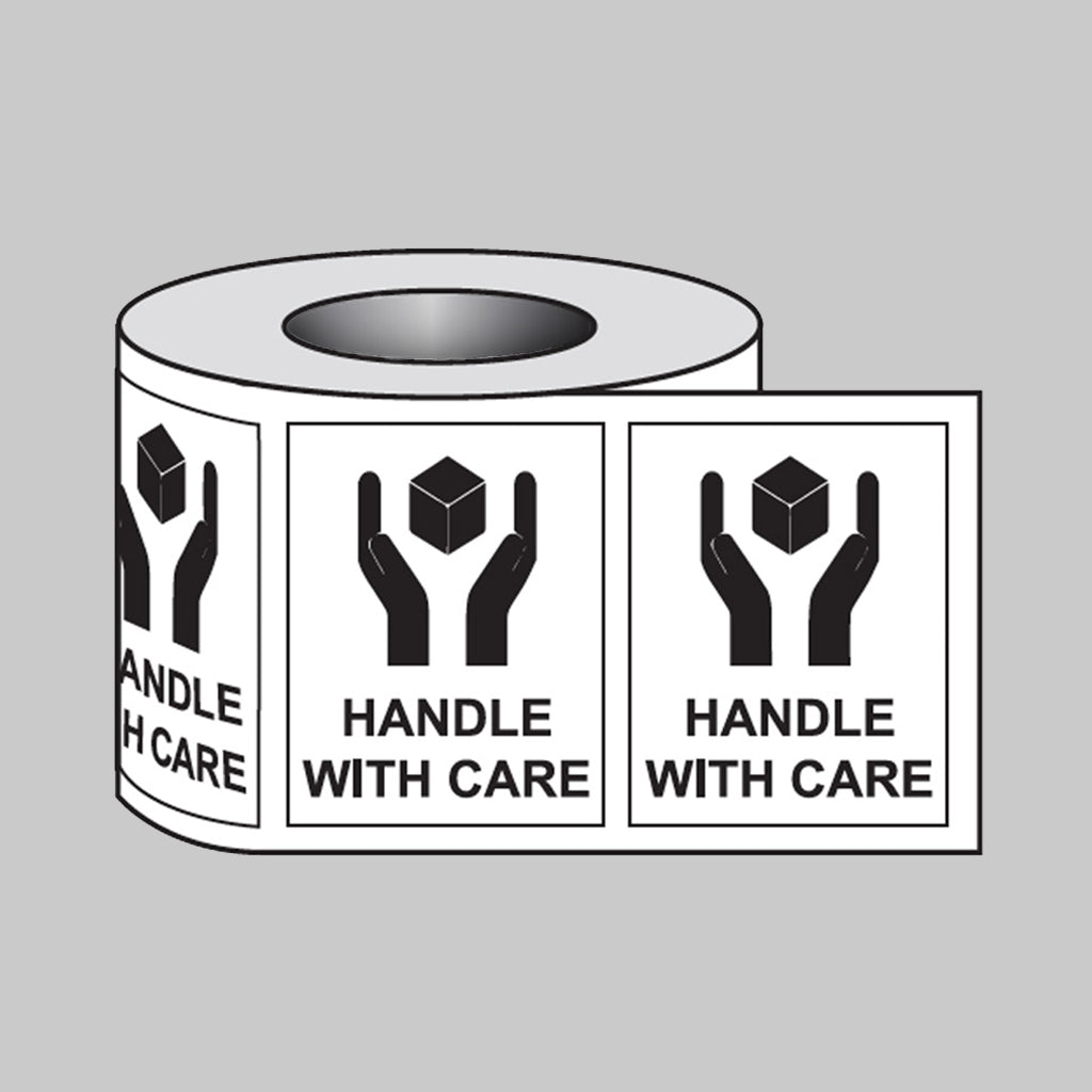 Handle With Care self adhesive labels 75x100mm - 250 per roll