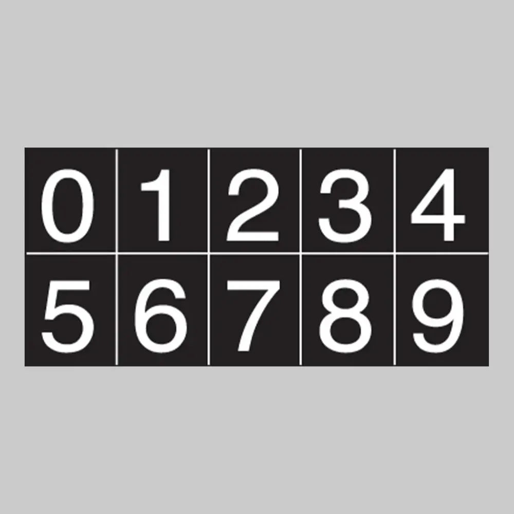 Numbering sheet 0-9 white numbers cut to shape 25mm cap height