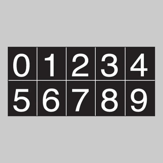 Numbering sheet 0-9 white numbers cut to shape 25mm cap height