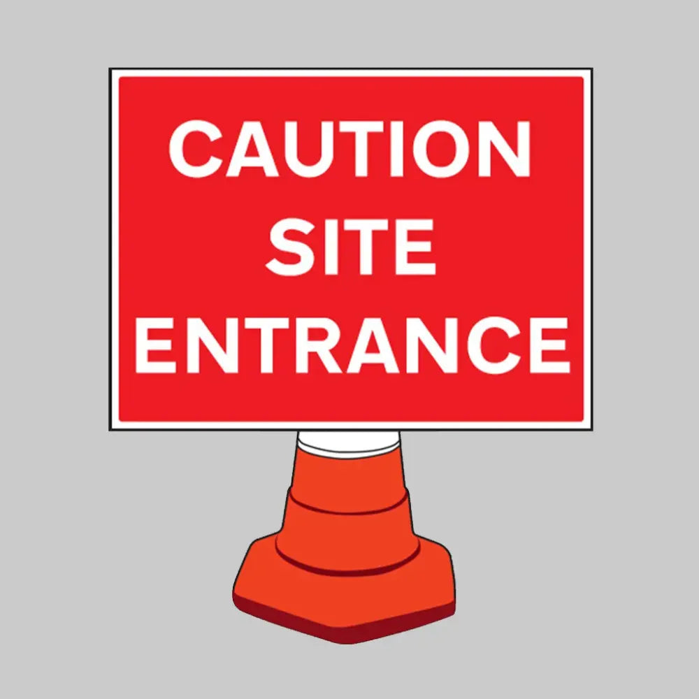 Caution site entrance reflective cone sign 600x450mm (cone not included)
