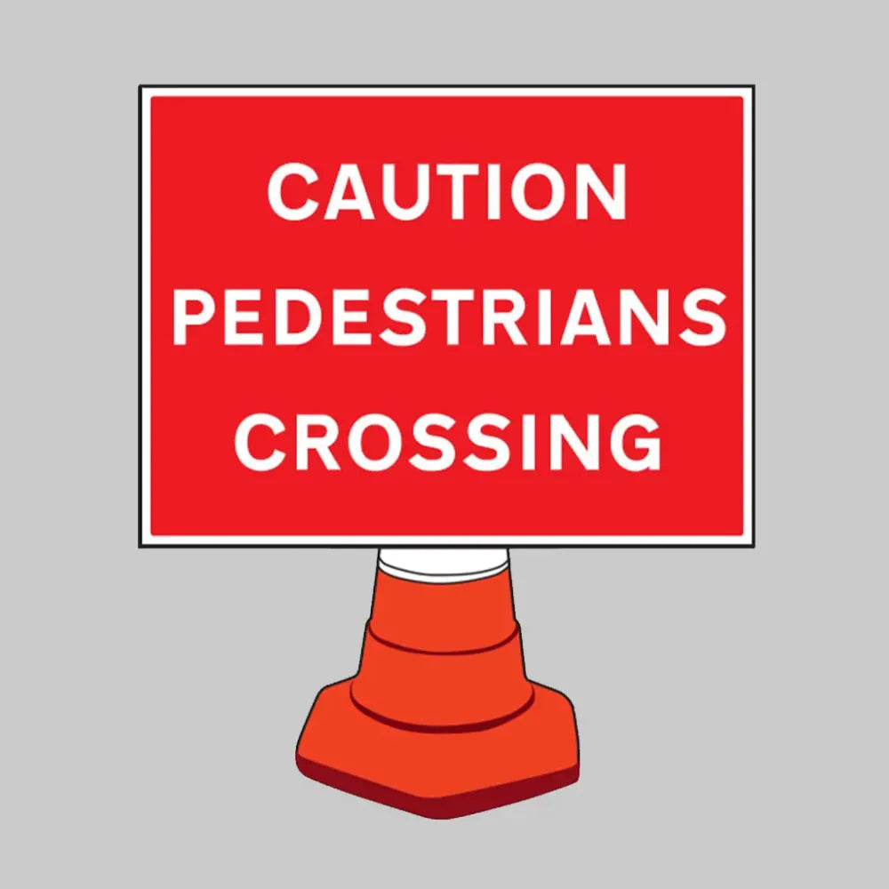 Caution pedestrians crossing reflective cone sign 600x450mm (cone not included)