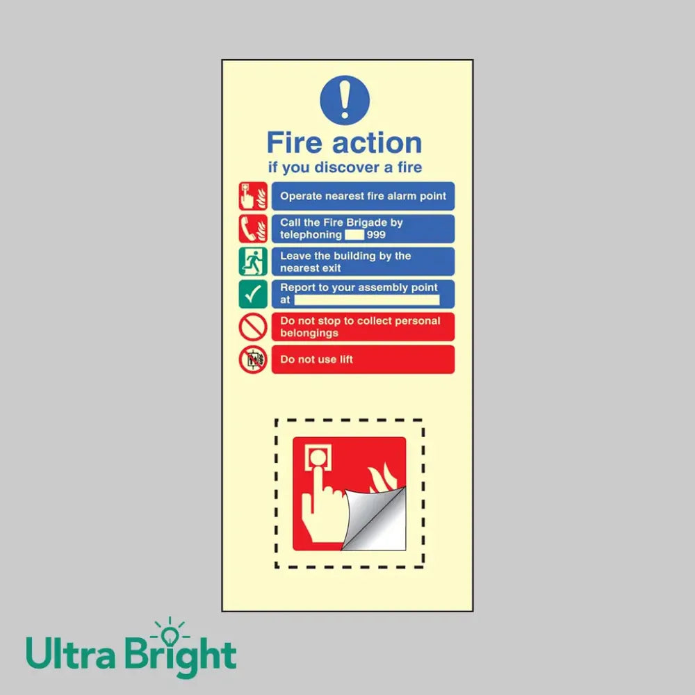 Call point EasiKIT fire action set photoluminescent self adhesive vinyl 150x300mm