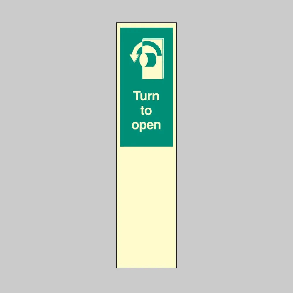 Door plate - Turn to open left 75x300mm photoluminescent rigid