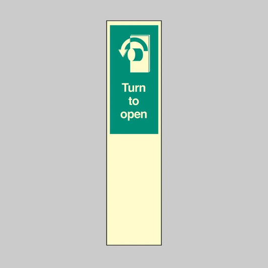 Door plate - Turn to open left 75x300mm photoluminescent rigid