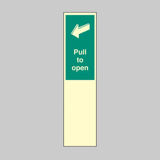 Pull to open left 75x300mm door plate photoluminescent rigid plastic