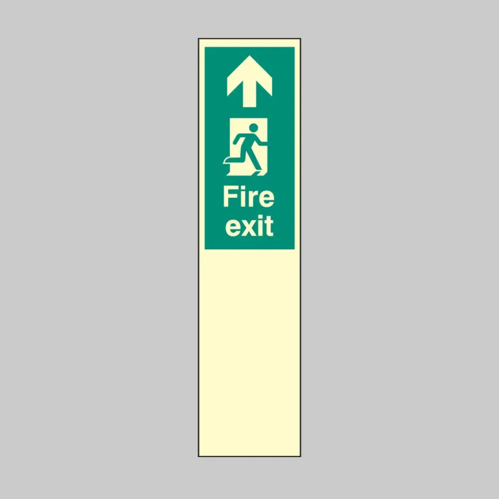 Door plate - Fire exit arrow ahead running man right 75x300mm photoluminescent rigid
