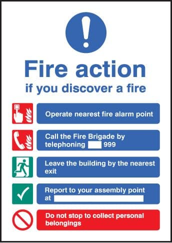 58319 Fire action - A5 sav  (148x210mm) Safety Sign