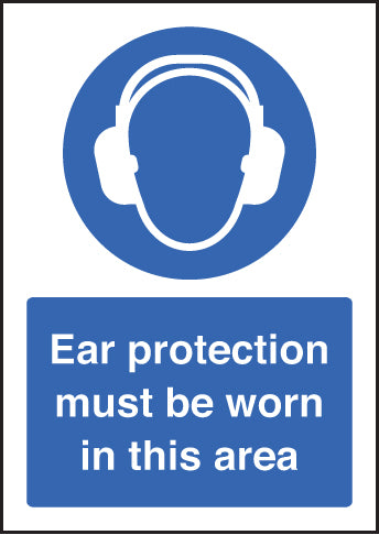 Ear protection must be worn in this area A5 self adhesive vinyl