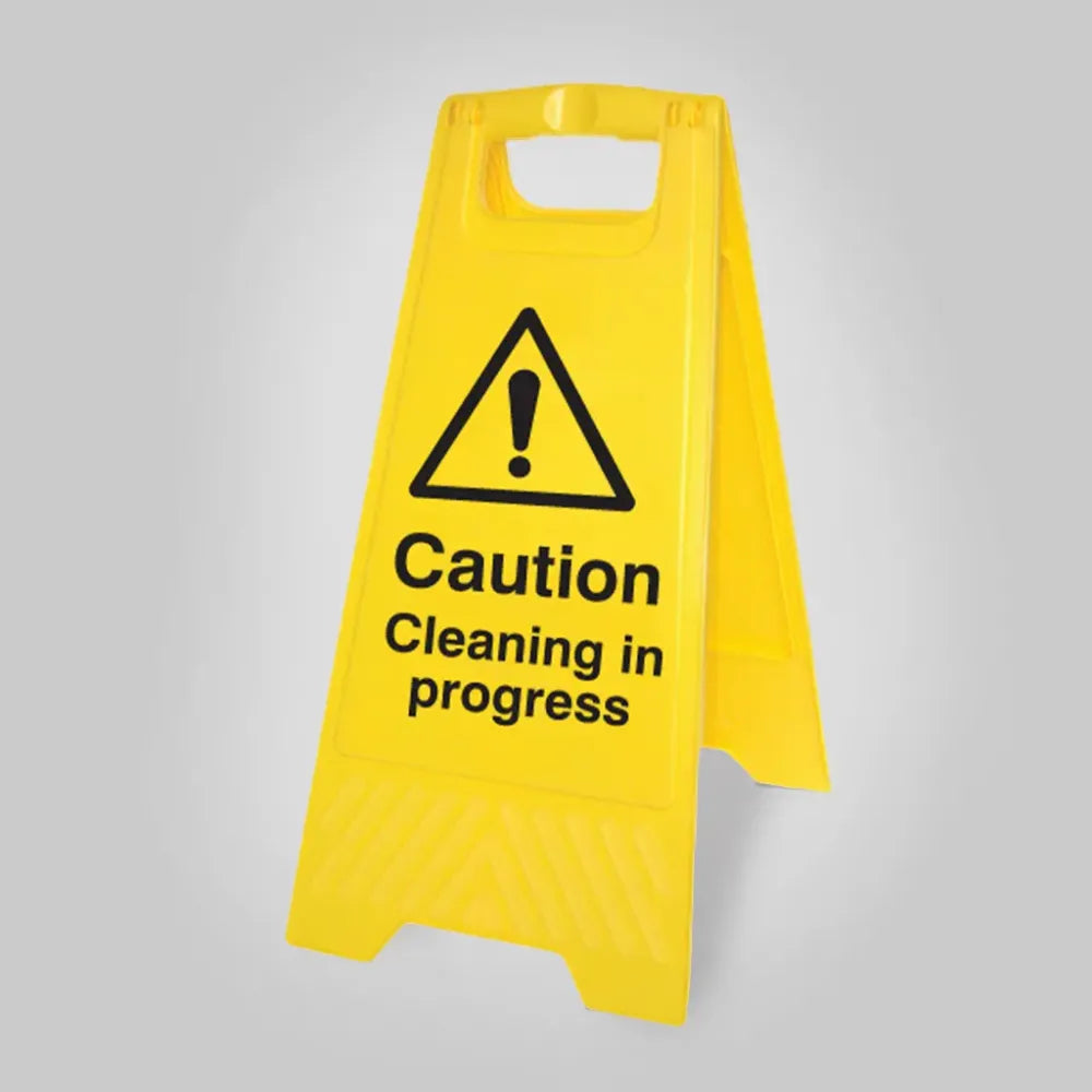 Caution cleaning in progress (free-standing yellow floor sign)