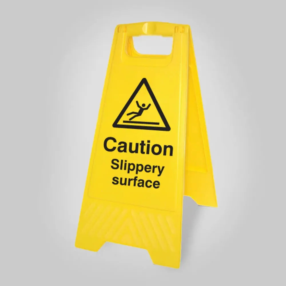 Caution slippery surface (free-standing yellow floor sign)