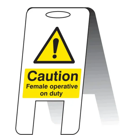Caution female operative on duty (self standing folding sign)