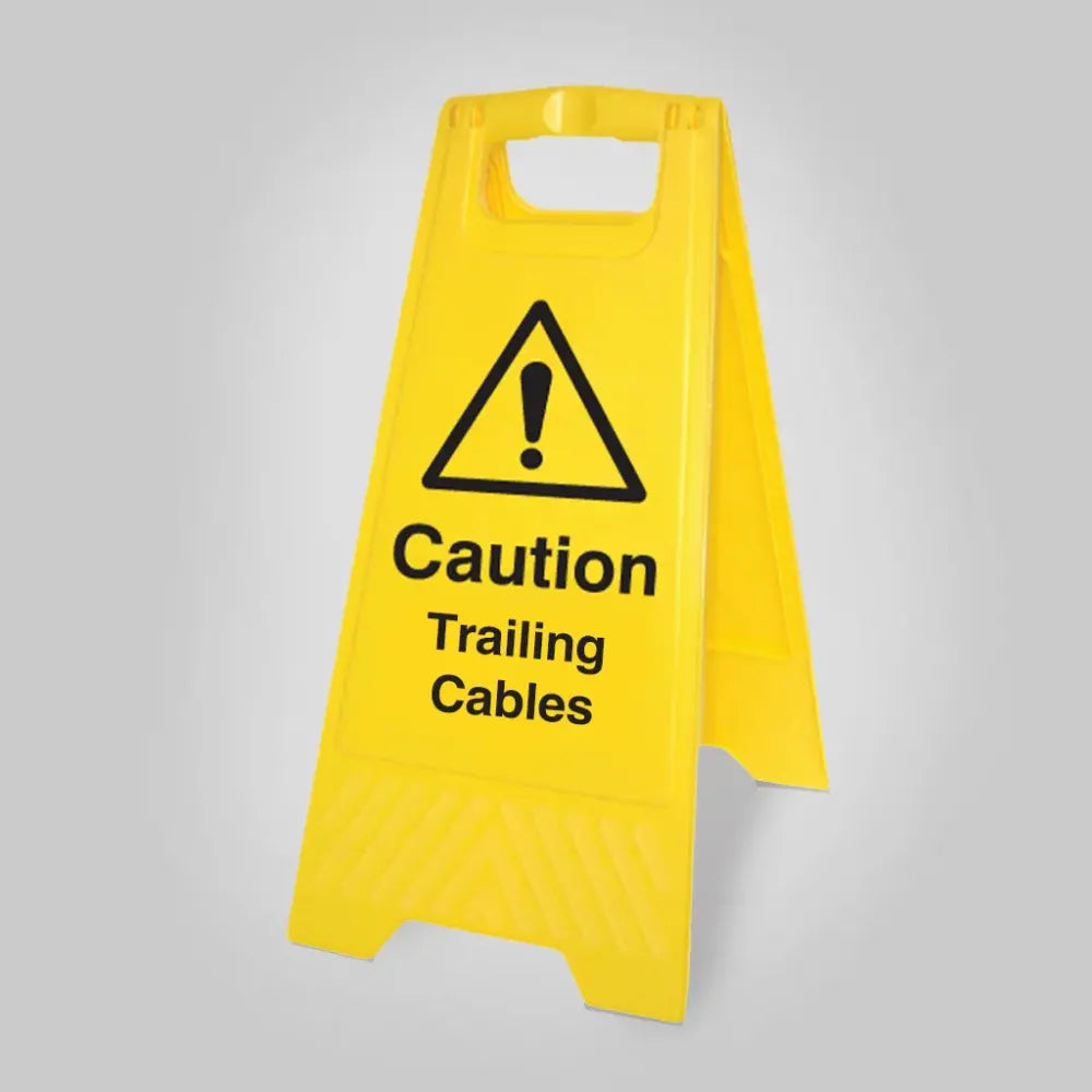 Caution trailing cables (free-standing yellow floor sign)