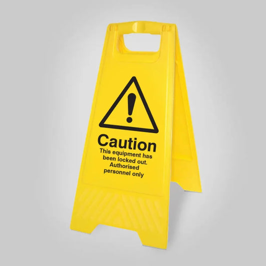 This equipment has been locked out (free-standing yellow floor sign)