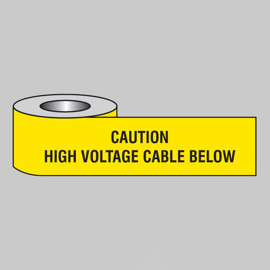 Caution high voltage cable below underground tape 365m x 150mm premier polymer polythene