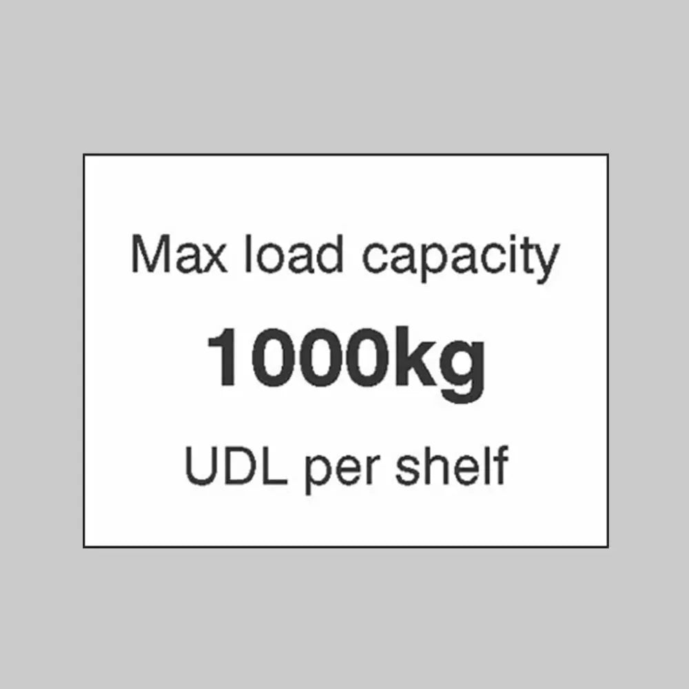 Max load capacity 1000kg UDL per shelf, 100x75mm magnetic PVC