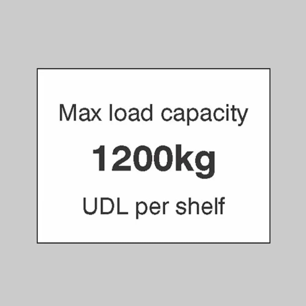Max load capacity 1200kg UDL per shelf, 100x75mm magnetic PVC