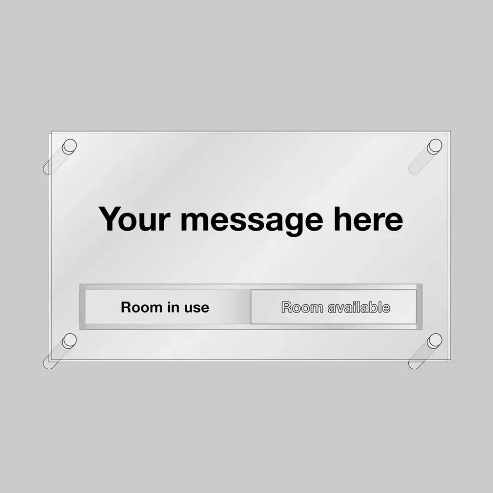 58939 Door Slider (room in use/room available) with custom room message (specify text when ordering) 350x200mm frosted acrylic with stand-offs Miscellaneous