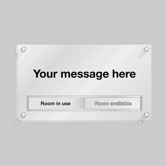 58939 Door Slider (room in use/room available) with custom room message (specify text when ordering) 350x200mm frosted acrylic with stand-offs Miscellaneous