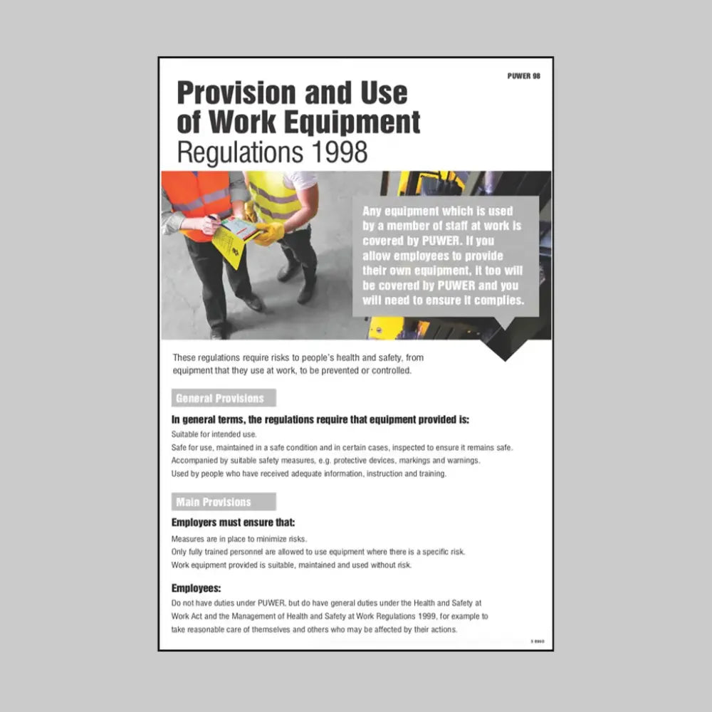 PUWER guidance poster 400x600mm rigid plastic