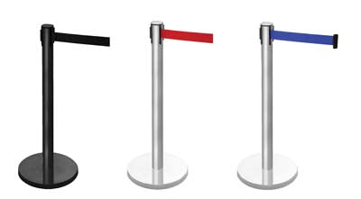 Retractable barrier on black post (3.4m blue webbing) 1015mm high post