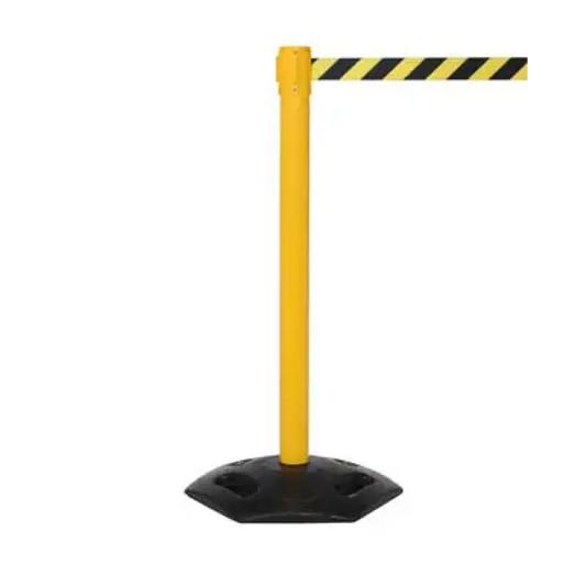 Retractable industrial barrier on yellow post (3.4m black/yellow webbing) 1015mm high post