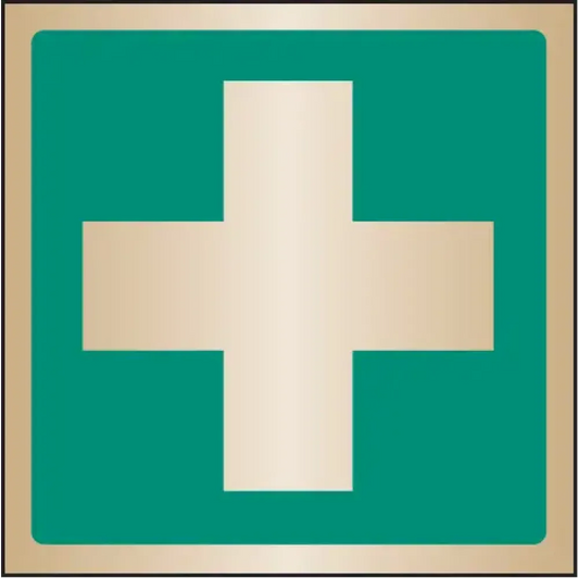 First aid symbol 100x100mm brass