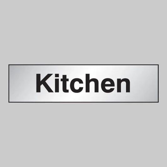 Kitchen sign 140x35mm engraved aluminium effect pvc c/w sav backing