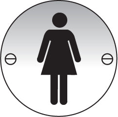 Ladies symbol 76mm dia stainless steel pre-drilled c/w fixings