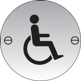 Disabled symbol 76mm dia stainless steel  pre-drilled c/w fixings