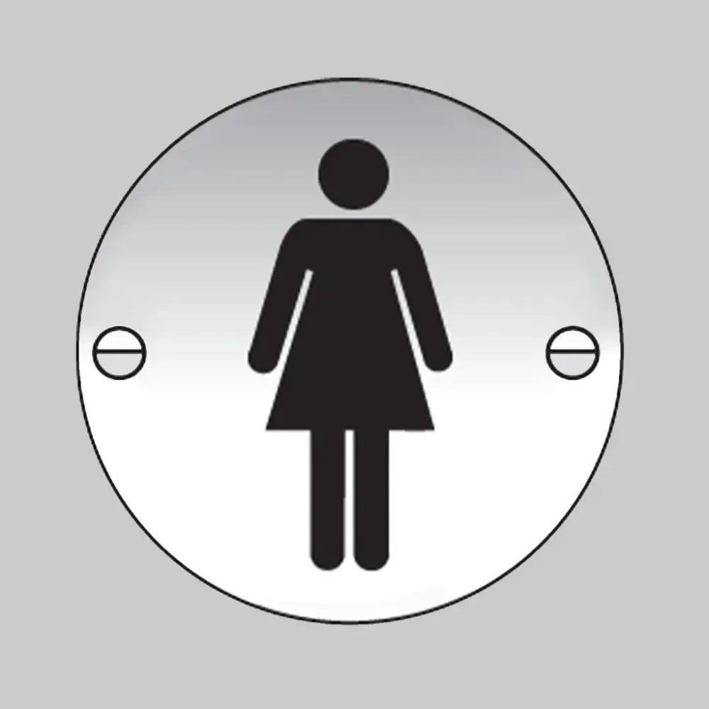 Ladies symbol 76mm dia aluminium pre-drilled c/w fixings
