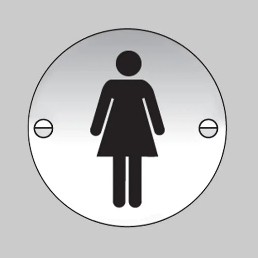 Ladies symbol 76mm dia aluminium pre-drilled c/w fixings