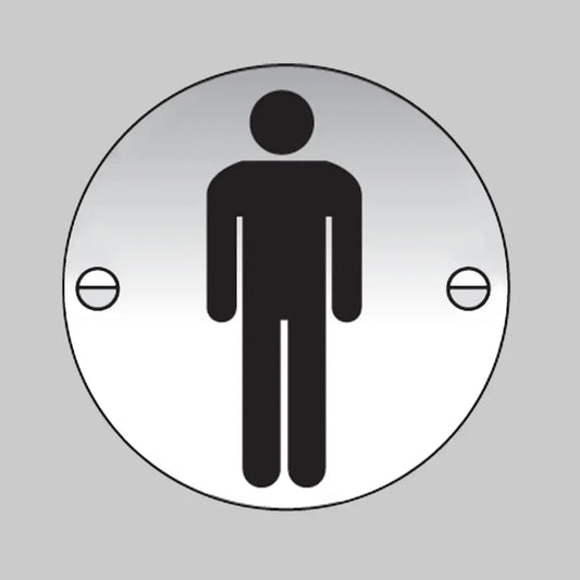 Gents symbol 76mm dia aluminium  pre-drilled c/w fixings