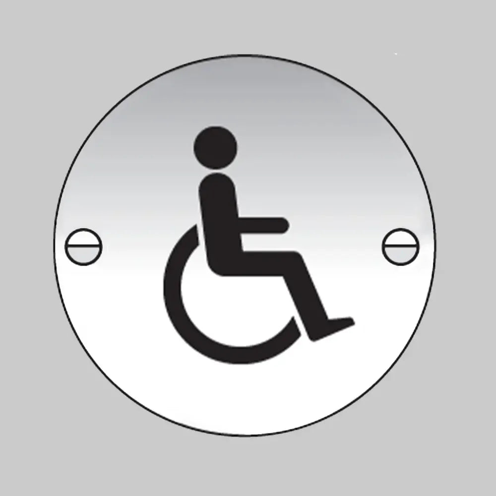 Disabled symbol 76mm dia aluminium  pre-drilled c/w fixings