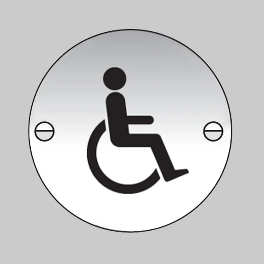 Disabled symbol 76mm dia aluminium  pre-drilled c/w fixings