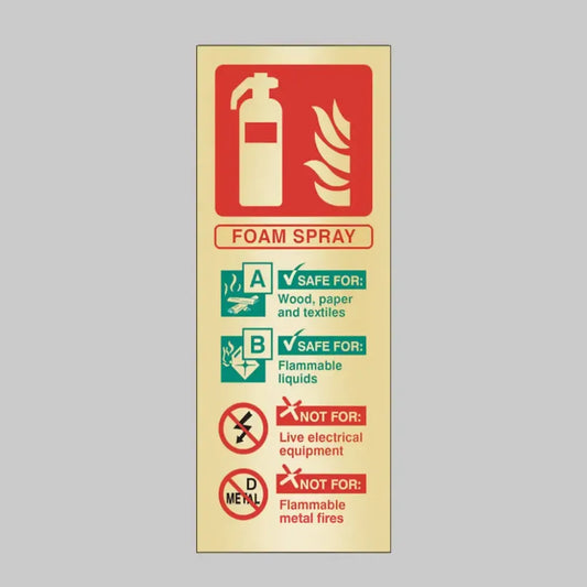 Foam spray extinguisher identification brass 75x200mm adhesive backed