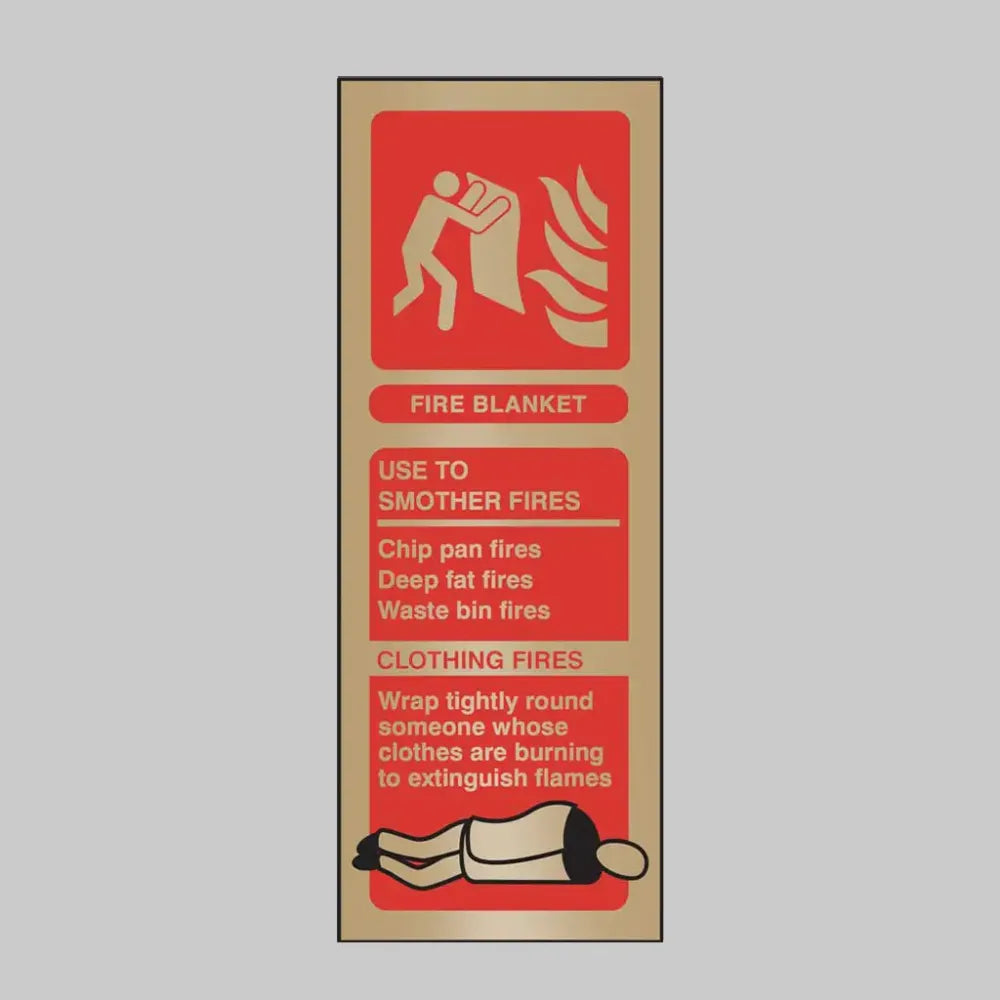 Fire blanket identification brass 75x200mm adhesive backed